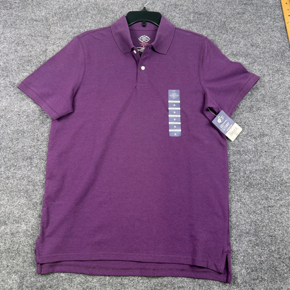 St Johns Bay Mens Classic Fit Polo Purple Heather Small NWT Comfort Stretch